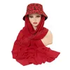 무슬림 패션 여성 히잡을 가진 버킷 모자 모자 여름 썬 캡을 곁들인 여름 햇살 캡을 입을 준비된 숙녀 hijabs 이슬람 의류
