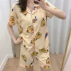 Kadınlar İçin Kadın Pijamaları Kadınlar İçin Kısa Kollu Sweungewear Satin Pijamalar Karikatür Yaz Evi Giyim Bayanlar İpek Nightwear Seti 220913