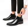 Boots New Autumn and Winter Chelsea Men's Leather Short Business Formal Small Square Head High Top Double Elastic 220914