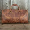 Duffel Bags Saco de bagagem de couro genuíno vintage Men viajam de grande capacidade Totes Bolsa Bolsa Casual Business ombro Mensageiro