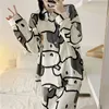 Women's Sleepwear Cow Print Pajamas Two Piece Set Autumn Pijamas Women Cotton Cute Home Clothes Pyjamas Sleepwear Japanese Style Kawaii 220913