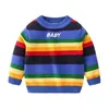 Jersey para niños pequeños, suéter informal con rayas de arcoíris, algodón cálido, Tops para bebés, jerseys, suéteres gruesos de otoño e invierno, ropa para niños 0913