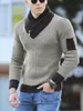 Mens Sweaters European and American mens casual slim fit knitted pullover long sleeve scarf collar sweater mens wear 220914