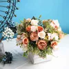 Faux bloemen groen witte zijden kunstmatige rozen bloemen bruiloft huis herfst decoratie hoogwaardige grote boeket luxe nep bloemen stuk bulk j220906