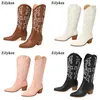 Stivali Eilyken Retro Autunno Inverno Stivali alti al ginocchio bianchi Taglia grande 42 Donna Comoda da passeggio Stivali da cowboy occidentali femminili per Dropshipping 220913