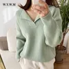 Women's Knits Tees WYWM Knitted Sweater Women Elegant Lazy Oaf Coarse Yarn Striped Cashmere Pullovers Coat V-neck Long Sleeve Female Jumpers 220914