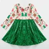 فساتين الفتاة الحصرية Girlymax Christmas Baby Girls Kids Clothing Milk Dilk Print Ruffles equins levlud stull knee lenge long long 0913