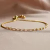 Zirkon-Tennis-Armbänder für Frauen, glänzendes Gold, einlagige CZ-Charm-Armband, Statement-Hochzeits-Party-Schmuck