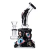 Uniqe Glass Bongs Halloween Style Hookahs 7 인치 미니 소형 오일 DAB 장비 비이커 샤워 헤드 Perc Percolator Eye Handcraft Wate Pipes 14mm 조인트 보울