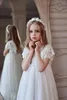 Girl Dresses Chic Flower For Wedding Lace Short Sleeves A Line Kids Pageant First Communion Gowns Beaded Tulle Birthday Dress