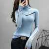 Women's Knits Tees Turtleneck Sweater Slim Female Sexy Long-Sleeved Perspective Net Yarn Splicing Knitwear Bright Pull Ladies Sweaters Pullover Top 220914