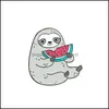 Stift broscher sloth badring äter vattenmelon brosch tecknad lapels denim kappa märke stift tillbehör droppleverans 2021 smycken dhelle dhxol