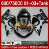 Injection Mold Fairings & Tank For SUZUKI GSXR750 GSXR-750 GSXR600 750CC K1 2001 2002 2003 152No.84 600CC GSXR-600 01-03 GSXR 750 600 CC 01 02 03 OEM Fairing grey flames