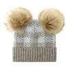 Chapéus de inverno para menino menino chapéu de bobble garoto para crianças tricotar cheques pompom Toddler Beanie Bonnet infantil com bola de pêlo duplo 0-2y