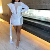 Robes décontractées demi-col haut gaze perle pièce serrée enveloppe hanche robe de soirée robe sexy