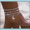 Ankjes vrouwen mode anklet sieraden dame moon hangers mtilayer vergulde sier charme enkelen golfketen 4 -delige set 2 5cy j2 drop dhivf