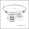 Charm Bracelets 12 Constellation Zodiac Bangle Cuff Take Time Enjoy Every Day Letter Carved Heart Coin Charm Stainless Steel Adjustab Dhos0