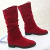 Stivali Autunno Inverno a metà polpaccio Donna Caldo peluche Scarpe da donna Retro Slip on Piattaforma Tacco basso Cavaliere Lungo Botas De Mujer 220915