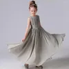 Girl Dresses Chiffon Pleated Flower With Sashes Kids Weddings Birthday Party Pageant Gowns Junior Bridesmaid Dress 2022