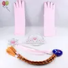 4pcs/set Child Cosplay 세트 파티 왕관 지팡이 브레이드 가발 장갑 공주 생일 의류