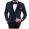 Mäns kostymer blazers blå slits 3 -bit svart sjal lapel casual tuxedos för bröllop groomsmen män blazervestpant 220915