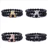 Straski z koralikami Lion Crown Bracelet Frosted Black Kead Charm Branselets Men Men Kobiet Breyband Akcesoria biżuterii Łańcuch 4 8BB G2 DHWDS