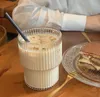 200ml 홈 오피스 수직 텀블러 스트라이프 커피 컵 싱글 레이어 투명 주스 유리 아이스크림 밀크 컵 쌓아 쌓을 수있는 커피 머그