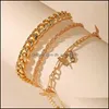 Fußkettchen 17Km Bohemian Gold Schmetterlingskette Fußkettchen Set Für Frauen Mädchen Mode Mti-Layer Fußkettchen Fuß Knöchel Armband Strand Schmuck 828 Dh1Co