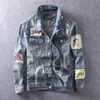 Men's Jackets American Streetwear Fashion Blue Color Retro Washed Patchwork Hip Hop Destroyed Ripped Denim Hombre 220915
