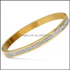 Cuff Two Row Crystal Rhinestone Pave Stainless Steel Bracelets Bangles For Women Fashion Jewelry Bangle Accessories Drop 1062 T2 De Dhevs
