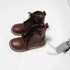 Boots Fashion Children Ankle boots Genuine Leather warm Plush Girl s snow Vintage cowhide Boys shoes kids Motorcycle 220915