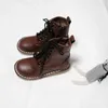 Laarzen Mode Kinderen rijden Echt leer Warm pluche meid S Sneeuwlaarzen Vintage Cowhide Boys Shoes Kids Motorcycle 220915