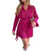 Fall Casual Dress For Women New Floral Printed Lace Up Lapel Single Breasted Cardigan Long Sleeve Shirt Dresses