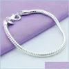 Łańcuch Link 925 Sterling Sier Lobster Zapięcie 4 mm 20cm łańcuch węża Bransoletka Fit European Charm Women Wedding zaręczyny biżuteria 1286 T2 DHJVB