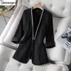 Kurtki damskie wiosna jesień 2022 Czarne Blazery Women V Neck 3/4 Slim Office Lady High Quality Jacket Blazer Femme J242
