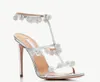 Parfait Luxe Rétro Femmes Designer Cha Cristal Chaussures À Lanières Design Aquazzures Pompe Pompes En Daim Sandale De Mariage De Mariée Dame Talons Hauts Mules 35-43