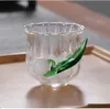 Clear Glass Breakfast Milk Cups With Flores Convallariae och Green Leaf hanterar Tea Cup