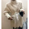 Women's Fur Winter Thick Ladies Jackets Faux Waist Belt Fashion Jacket Women's Warm Women Coat Wool 2022