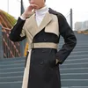 Mélanges de laine pour hommes automne coupe-vent mode Double boutonnage longue veste pour hommes Streetwear contraste couture mâle Abrigo Hombre Trench Coat hommes 220915