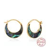 Hoop Earrings AIDE S925 Silver Vintage Fashion Gold Color Inlaid Abalone And Shell Earring For Women Party Jewelry Gift