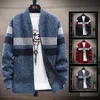 Men's Wool Blends Jersey coat men autumn/winter fleece thick wool sweater zipper cardigan fashion baseball collar stripe jacket 220915