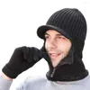 Berets 1 Set Fleece Lining Gloves Colorfast Hats Men Winter Knitted Face Cover Beanies