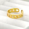 Cluster Rings Cuban Link For Women Stainless Steel Gold Vintage Adjustable Chain Finger Open Ring Wedding Engagement Jewelry Gift 2022