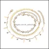 Bracelets de cheville Ensemble de trois pièces pour femmes, bijoux de cheville, feuille de fer en strass, petites feuilles, bracelets de cheville de mode pour dames 3 74Gt J2B Drop Dhx3A