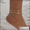 anklets 3pcs/setゴールドカラーシンプルチェーン女性用フットレッグチェーンアンクルビーチブレスレットジュエリーアクセサリー180 W2ドロップデリDH4WU