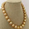 Nowa biżuteria Pearl Wspaniała Ogromna 13-15 mm Morze Południowe okrągły złoty naszyjnik perłowy 18 cali 270q