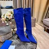 Designer Women's Boots Black Autumn Winter New Fashion Mid Boots Blue Brand Pineapple Stiletto Lace Box Large Size 35-42