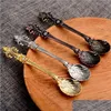 Coffee Scoops Iris Retro Coffee Spoon Ice Cream Dessert Arabic Style Zinc Alloy Tea Mixing Kitchen Gadgets Tableware Drop Delivery 20 Dhjgv