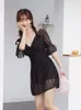 Women's Swimwear Black V-neck Ladies Flare Half Sleeve Fairy Swimsuit Women One Piece Boxer Conservative Large Size Sexy