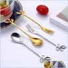 Coffee Scoops Stainless Steel Leaf Spoon Fork Coffee Tea Kitchen Gadget Sier Gold Scoop Dessert Christmas Gift Drop Delivery 2021 Hom Dhdqy